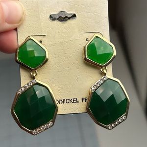 Costume Dangle Two Tone Green Sparkly Earrings A-4